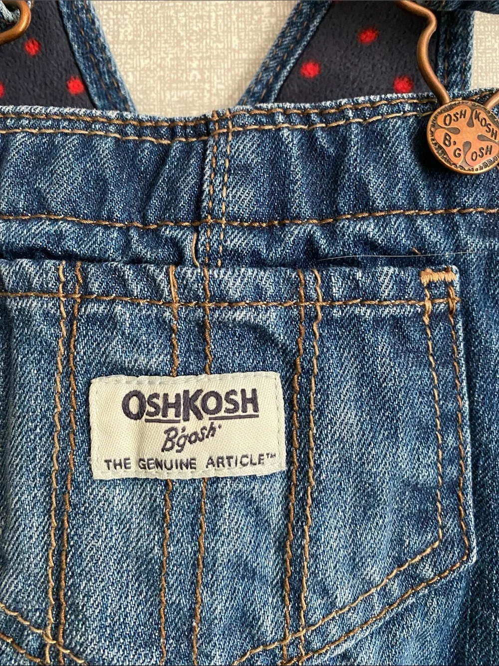 OshKosh B'gosh Flannel lined Blue Denim Overalls with Red Accent